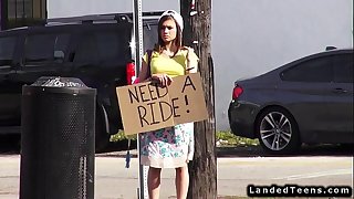 Teen hitchhiker bonks giant cock outdoor pov