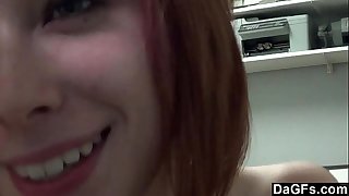 Prettiest redhead legal age teenager cums on her fingers