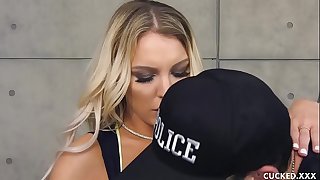 Big Tit Babe'_s Cucked Husband Gets Arrested, but Her Pussy Saves Him
